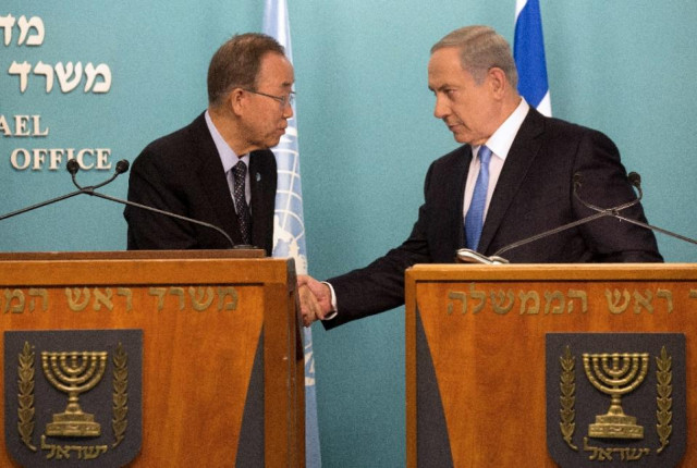 israeli prime minister benjamin netanyahu r shakes hands with un chief ban ki moon during a joint presser in jerusalem on october 20 2015 photo afp israeli prime minister benjamin netanyahu r shakes hands with un chief ban ki moon during a joint presser in jerusalem on october 20 2015 photo afp