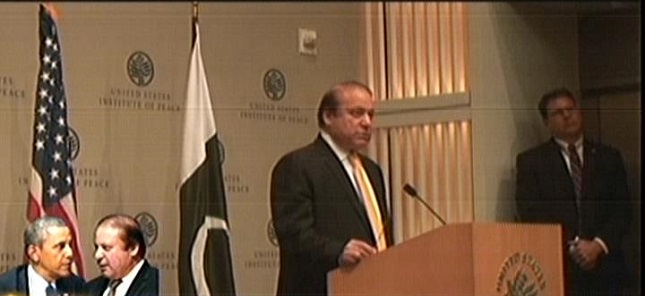 prime minister nawaz sharif addressing us institute of peace in washington on october 23 2015 express news screengrab