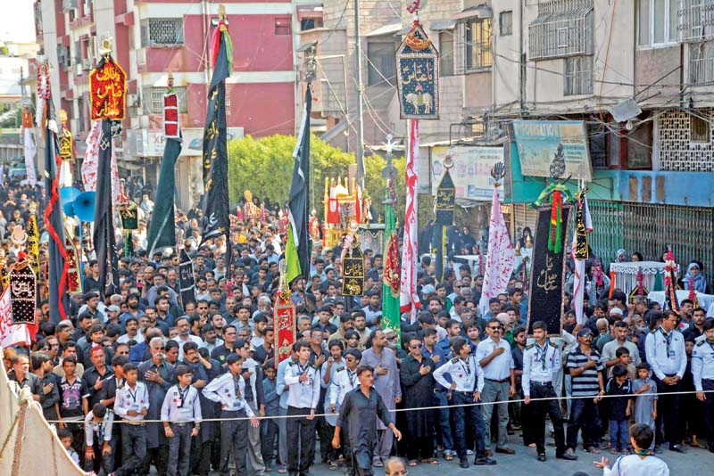 over 18 000 policemen rangers and boys scouts were deployed along the procession route on ma jinnah road photo rashid ajmeri express