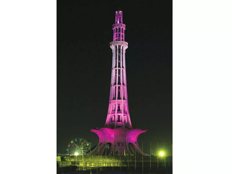 the minar is illuminated with pink lights photo ayesha mir express the minar is illuminated with pink lights photo ayesha mir express