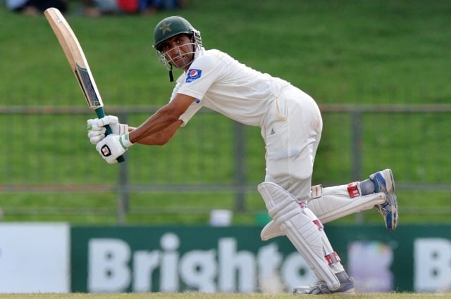 younus khan guides the ball towards the leg side photo afp