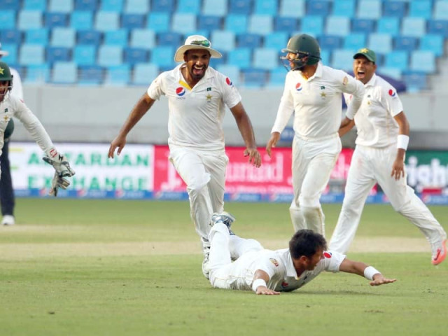 pakistan players celebrate after claiming england s final wicket but will know that rashid s lazy cover drive bailed them out after the visitors almost salvaged a draw photo afp pakistan players celebrate after claiming england s final wicket but will know that rashid s lazy cover drive bailed them out after the visitors almost salvaged a draw photo afp
