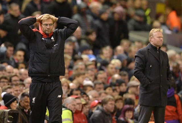 liverpool 039 s manager jurgen klopp l reacts on the touchline as southampton 039 s manager ronald koeman r looks on during the english premier league football match between liverpool and southampton on october 25 2015 photo afp liverpool 039 s manager jurgen klopp l reacts on the touchline as southampton 039 s manager ronald koeman r looks on during the english premier league football match between liverpool and southampton on october 25 2015 photo afp