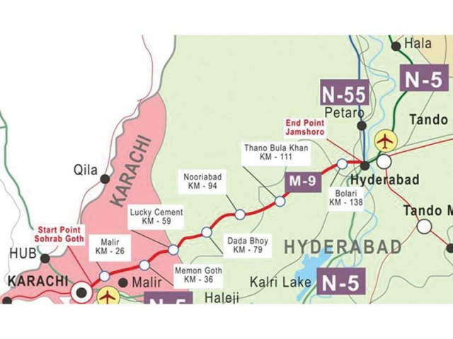 the m 9 motorway which will connect karachi to hyderabad will be built at a cost of rs44 5 billion map source national highway authority the m 9 motorway which will connect karachi to hyderabad will be built at a cost of rs44 5 billion map source national highway authority