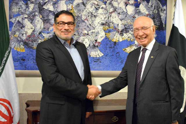 adviser to the prime minister on foreign affairs sartaj aziz shaking hand with the secretary national security council of iran ali shamkhani in islamabad on october 28 2015 photo pid adviser to the prime minister on foreign affairs sartaj aziz shaking hand with the secretary national security council of iran ali shamkhani in islamabad on october 28 2015 photo pid