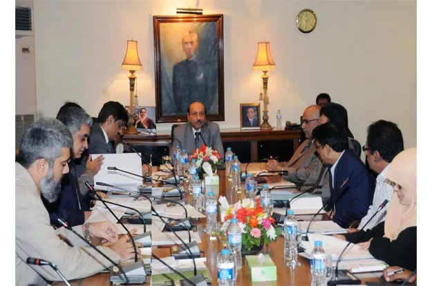 chief minister qaim ali shah presiding over a meeting to review the progress of the education department photo ppi