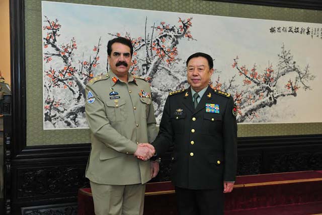 coas shaking hand with gen fan changlong vice chairman of central military commission of china at bejing on january 25 2015 photo ispr