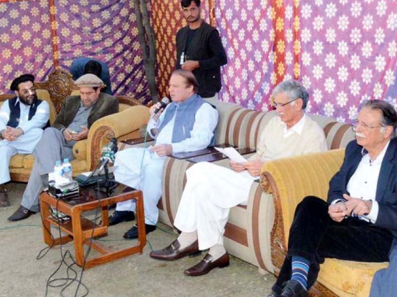 pm nawaz addresses quake survivors in dasu on thursday photo app