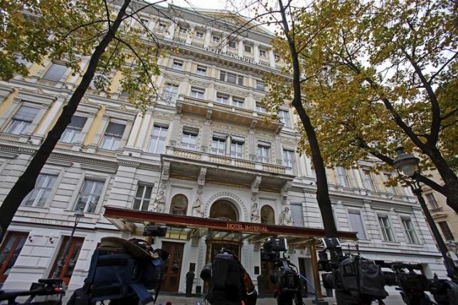 television cameras are set up in front of imperial hotel the site of international talks on syria in vienna austria october 30 2015 photo reuters