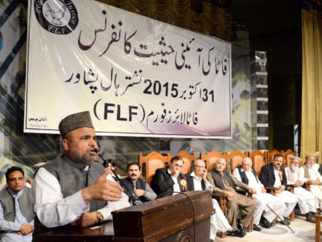 mna shah jee gul afridi addresses participants at fata lawyer forum conference photo express mna shah jee gul afridi addresses participants at fata lawyer forum conference photo express