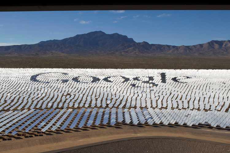 the google logo is spelled out in heliostats mirrors that track the sun and reflect the sunlight onto a central receiving point during a tour of the ivanpah solar electric generating system in the mojave desert near the california nevada border february 13 2014 photo reuters