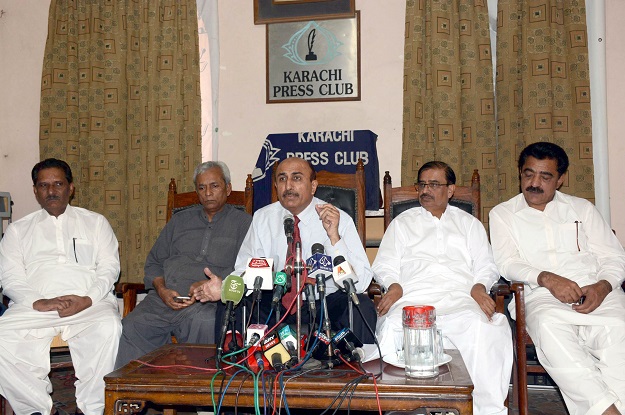 pml n sindh president mohammad ismail rahoo addressing a press conference photo express