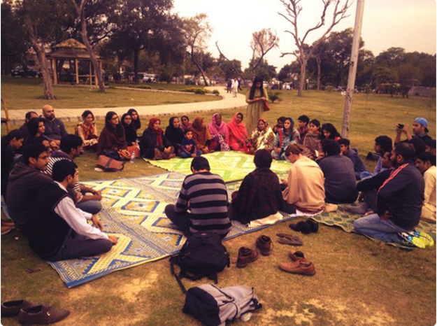 awp and girls at dhabas dialogue on women and public space underway in f 7 islamabad photo twitter awpislamabad