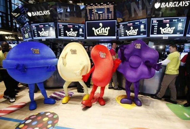 mascots dressed as characters from the mobile video game 039 candy crush saga 039 pose during the ipo of mobile game maker king digital entertainment plc on the floor of the new york stock exchange march 26 2014 photo reuters mascots dressed as characters from the mobile video game 039 candy crush saga 039 pose during the ipo of mobile game maker king digital entertainment plc on the floor of the new york stock exchange march 26 2014 photo reuters