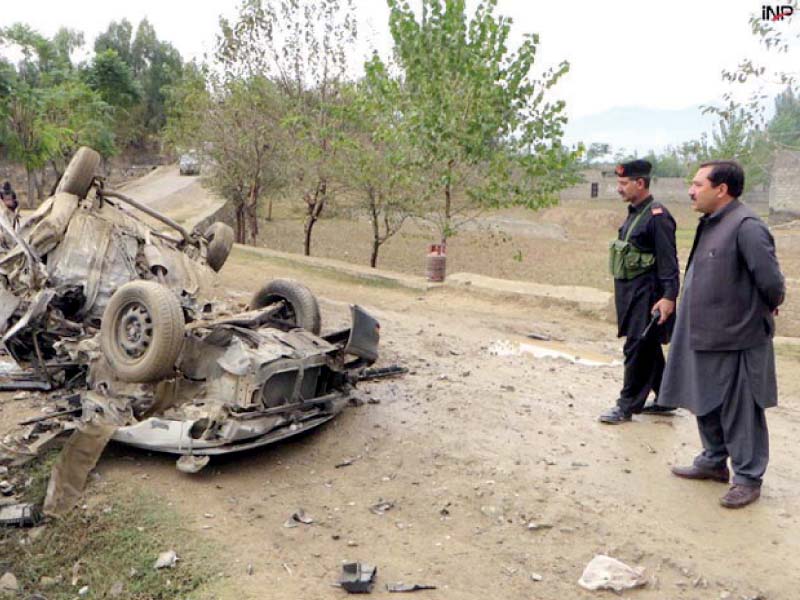 a view of the vehicle destroyed in an ied attack in gulu shah salarzai tehsil photo inp