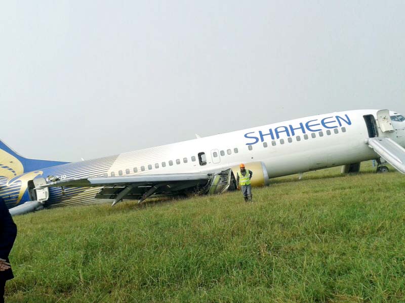 shaheen air jet seen after an emergency landing at lahore airport photo shafiq malik express