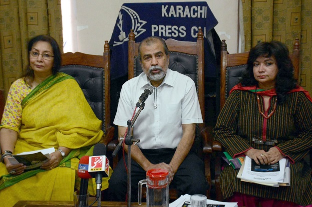 dr kaleemullah lashari organiser of the event addressing a press conference photo express