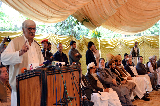 awami national party central president asfandyar wali khan addresses to afghan delegation photo ppi