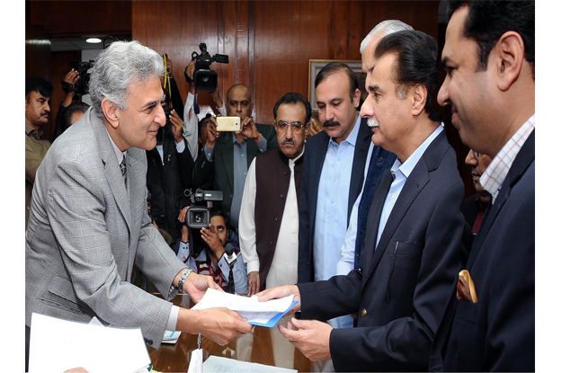 mna ayaz sadiq submitting his nomination papers for the election to the office of speaker national assembly na photo inp