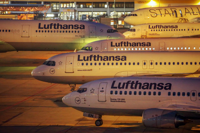 planes of german airline lufthansa stand at the airport in frankfurt am main western germany on november 9 2015 photo afp