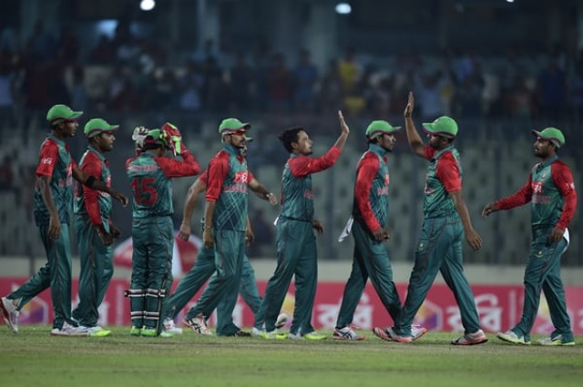 bangladesh cricketers celebrate during the second odi cricket match at the sher e bangla national stadium in dhaka on november 9 2015 photo afp bangladesh cricketers celebrate during the second odi cricket match at the sher e bangla national stadium in dhaka on november 9 2015 photo afp