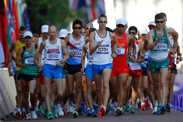 russian sergey kirdyapkin second left from middle photo reuters