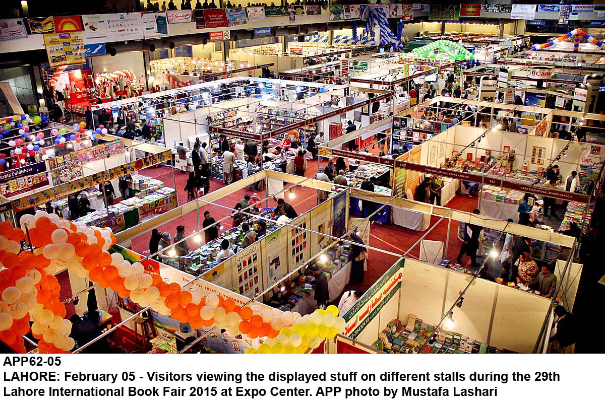 a file photo shows visitors viewing the displayed stuff on different stalls during the 29th lahore international book fair 2015 at expo centre photo app