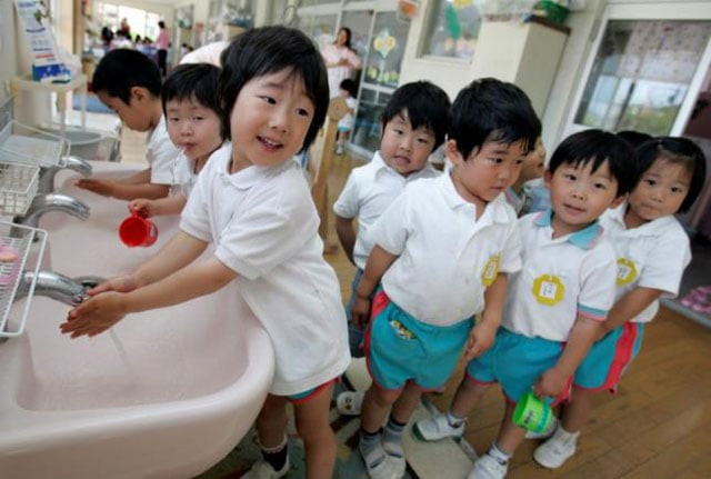nursery school children wash their hands before eating lunch at hinagiku nursery in moriyama western japan may 27 2008 photo reuters nursery school children wash their hands before eating lunch at hinagiku nursery in moriyama western japan may 27 2008 photo reuters