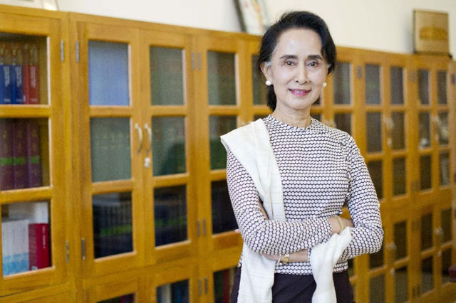 aung san suu kyi chairperson of the national league for democracy nld poses for a photograph during an interview at parliament in naypyidaw on august 25 2015 photo afp