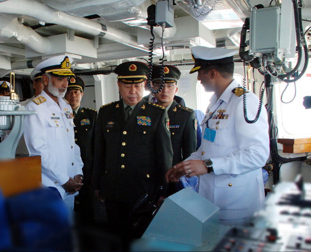 vice chairman of central military commission of people s republic of china general fan changlong being briefed onboard ship pns aslat photo pakistan navy