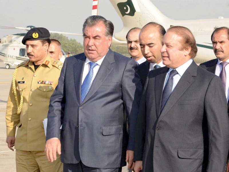 pm nawaz sees off tajik president emomali rahmon from islamabad on friday photo nni