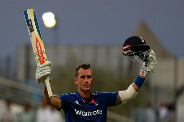 england 039 s alex hales celebrates reaching his first one day international century in the second match of the series against pakistan in abu dhabi on november 13 2015 photo afp england 039 s alex hales celebrates reaching his first one day international century in the second match of the series against pakistan in abu dhabi on november 13 2015 photo afp