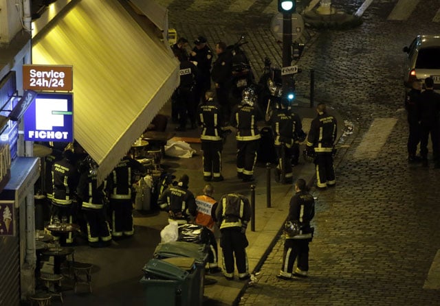 police are seen outside a cafe restaurant in 10th arrondissement of the french capital paris on november 13 2015 photo afp