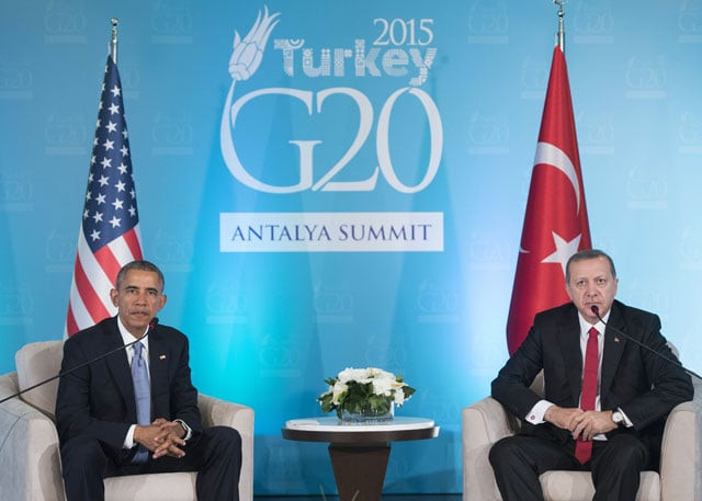 turkish president recep tayyip erdogan r and us president barack obama hold a meeting on the sidelines of the g20 summit in antalya turkey november 15 2015 photo afp turkish president recep tayyip erdogan r and us president barack obama hold a meeting on the sidelines of the g20 summit in antalya turkey november 15 2015 photo afp
