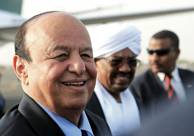 yemen 039 s president abd rabbu mansour hadi smiles near sudan 039 s president omar hassan al bashir c upon arrival at khartoum airport august 29 2015 photo reuters file