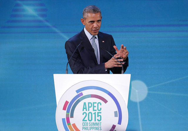 us president barack obama speaks at the asia pacific economic cooperation apec ceo summit in manila on november 18 2015 photo afp