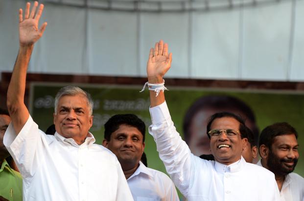 a file photo of sri lankan president maithripala sirisena and ranil wickremesinghe photo afp