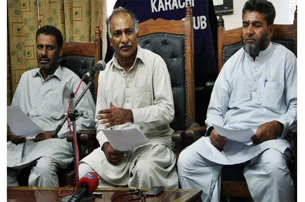 national trade union federation deputy general secretary nasir mansoor addressing a press conference photo online national trade union federation deputy general secretary nasir mansoor addressing a press conference photo online