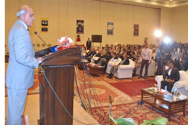 governor rafique rajwana addressing during a road safety seminar quot traffic discipline and safety quot organized by nhmp photo app