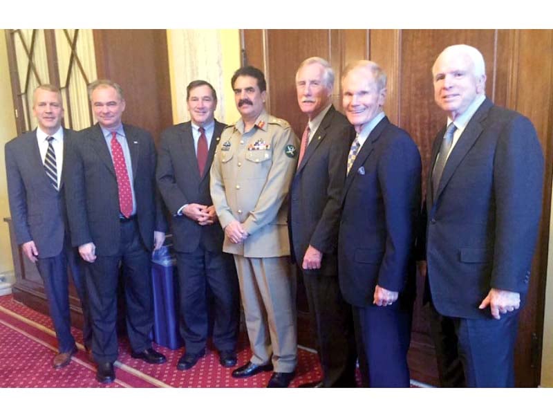 army chief raheel sharif with senate armed services committee headed by senator john mccain after a meeting photo inp