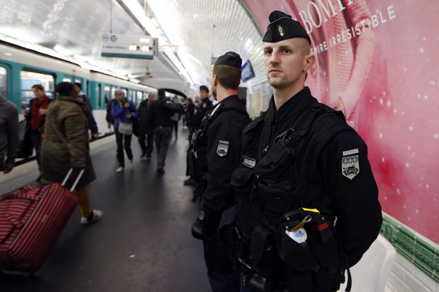 french gendarmes enforcing the vigipirate plan france 039 s national security alert system patrol on november 19 2015 in a railway station paris photo afp