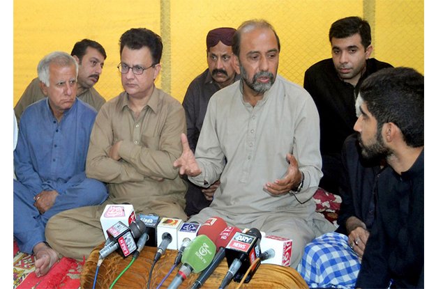 sup chairperson syed jalal mehmood shah and qaumi awami tehreek 039 s ayaz palijo addressing a joint press conference photo nni