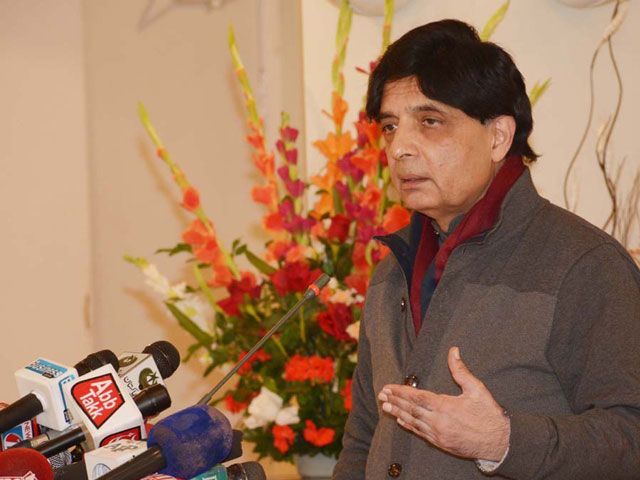 interior minister chaudhry nisar ali khan addressing a press conference at punjab house in islamabad on november 20 2015 photo pid