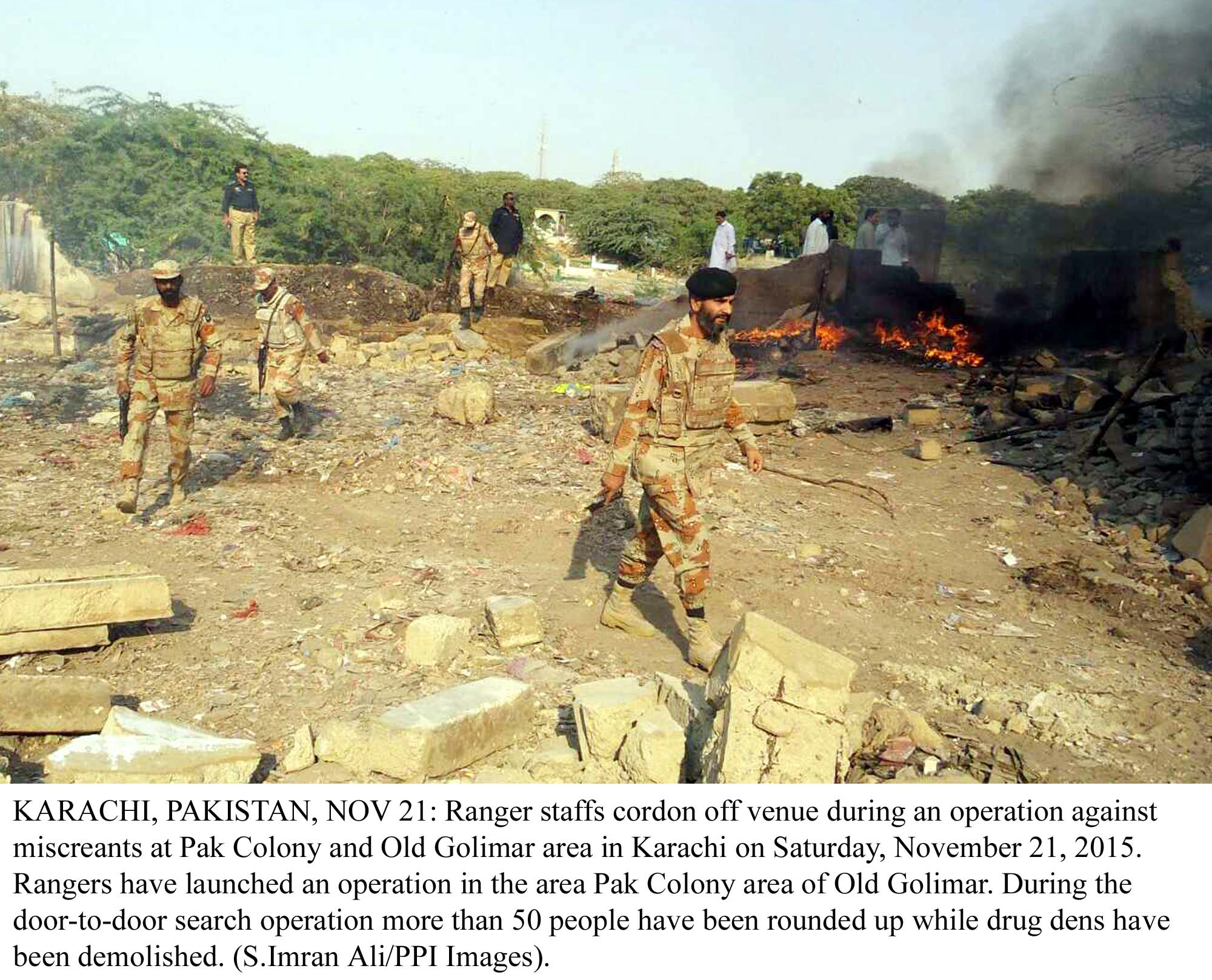 rangers personnel cordon off venue during an operation against miscreant at pak colony photo ppi