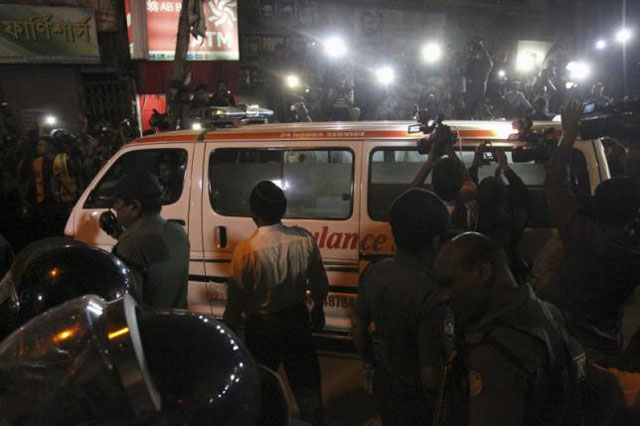 an ambulance carrying the body of islamist opposition leader ali ahsan mohammad mujahid comes out of the dhaka central jail after his execution on sunday november 22 2015 photo reuters