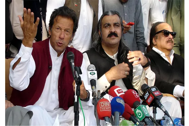 pti chief talking to media during his visit photo inp pti chief talking to media during his visit photo inp