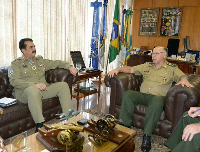 chief of army staff general raheel sharif in a meeting with his brazilian counterpart general jose carlos de nardi at brazil army headquarters on november 24 2015 photo ispr