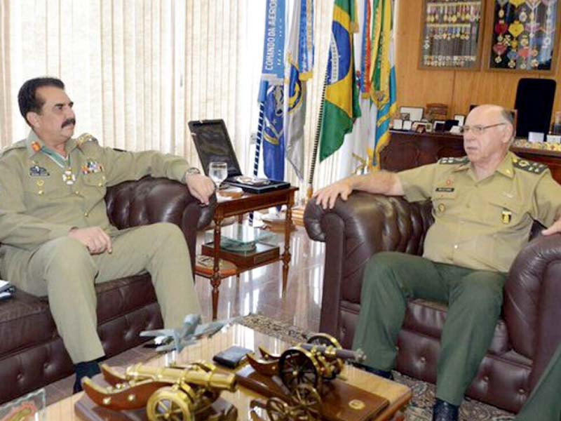 coas gen raheel sharif meets brazil s chief of joint staff gen jose carlos de nardi at brazil army headquarters photo inp