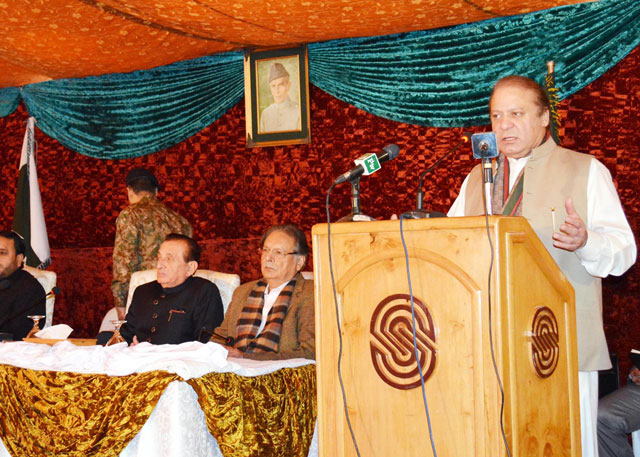 prime minister nawaz sharif addresses on the occasion of oath taking ceremony of governor gilgit baltistan at the g b governor house on november 24 2015 photo pid