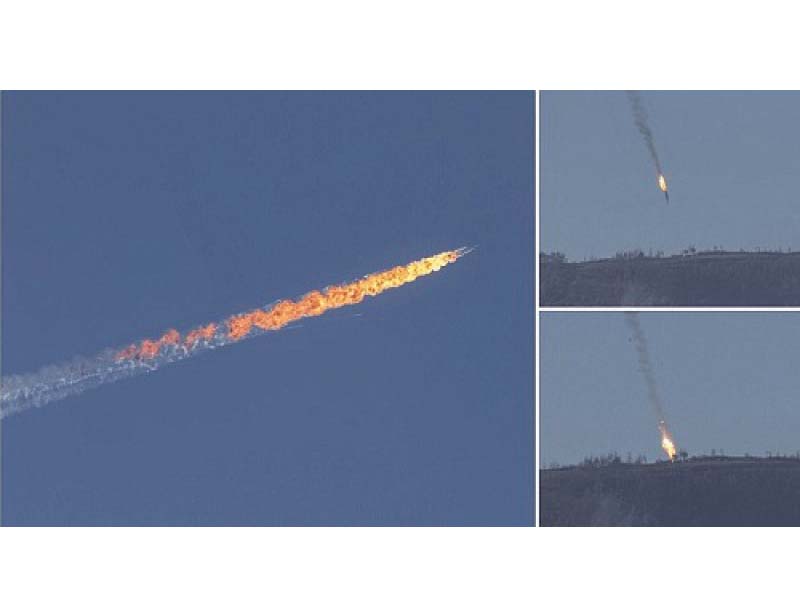 a combination of video grabs shows the russian plane go down after being shot by a turkish f 16